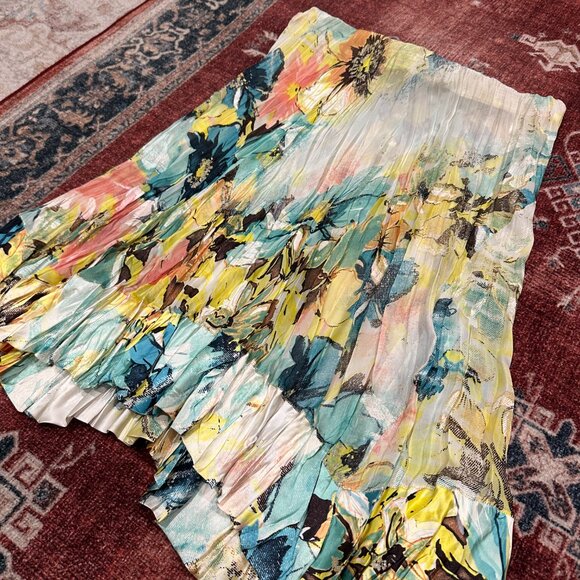 Roberto Cavalli Silk Floral Tropical Print Knee Skirt, size L - Picture 2 of 7